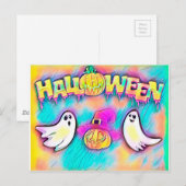 Kleurrijke Halloween Geest en Pompoenen Briefkaart (Voorkant / Achterkant)