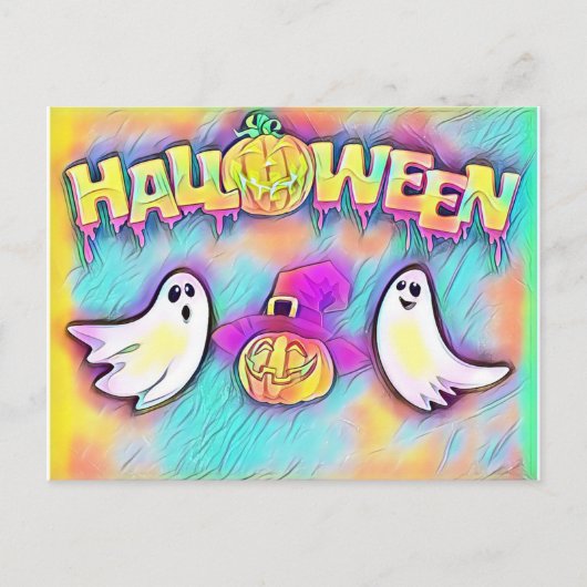 Kleurrijke Halloween Geest en Pompoenen Briefkaart (Voorkant)