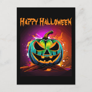 Kleurrijke Halloween griezelige pompoen zwart Briefkaart
