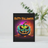 Kleurrijke Halloween griezelige pompoen zwart Briefkaart (Staand voorkant)