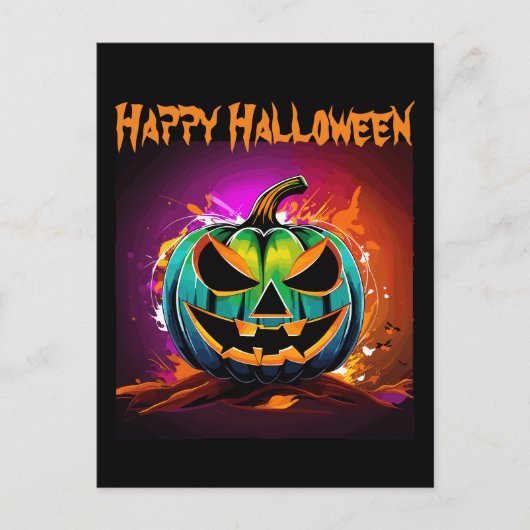 Kleurrijke Halloween griezelige pompoen zwart Briefkaart (Voorkant)