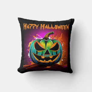 Kleurrijke Halloween griezelige pompoen zwart Kussen