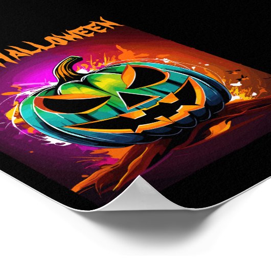 Kleurrijke Halloween griezelige pompoen zwart Poster (Hoek)