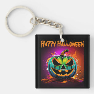 Kleurrijke Halloween griezelige pompoen zwart Sleutelhanger