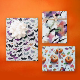 Kleurrijke Halloween Herfst Pompoenen Vleermuizen  Inpakpapier Vel