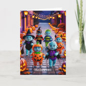 Kleurrijke Halloween Parade met gekostumeerde pers Kaart (Voorkant)
