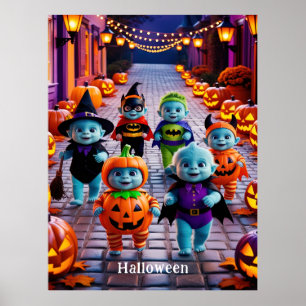 Kleurrijke Halloween Parade met gekostumeerde pers Poster