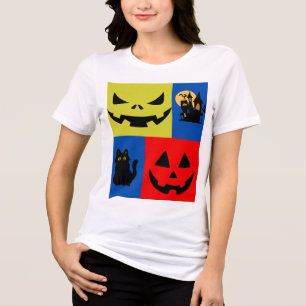 Kleurrijke Halloween pompoen, zwarte kat Tri-Blend Shirt