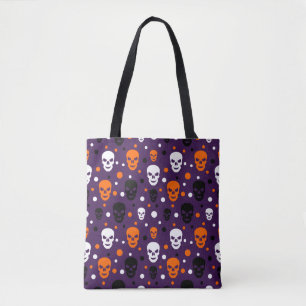 Kleurrijke Halloween Schedels Stippen Patroon Tote Bag