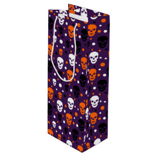 Kleurrijke Halloween Schedels Stippen Patroon Wijn Cadeautas