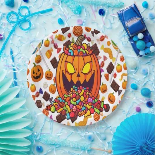 Kleurrijke Halloween Snoep Pompoenen Borden Papieren Bordje (Feest)
