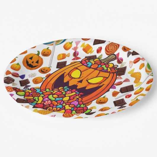 Kleurrijke Halloween Snoep Pompoenen Borden Papieren Bordje (Gekanteld)