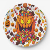 Kleurrijke Halloween Snoep Pompoenen Borden Papieren Bordje (Voorkant)