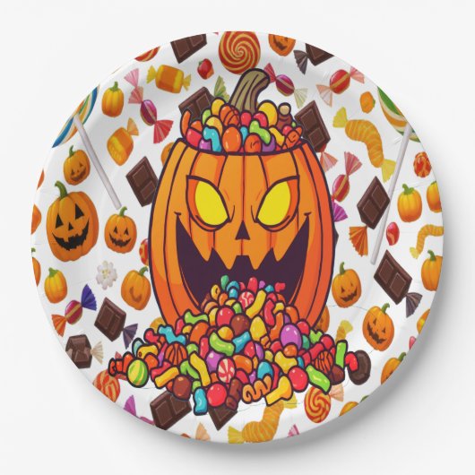 Kleurrijke Halloween Snoep Pompoenen Borden Papieren Bordje (Voorkant)