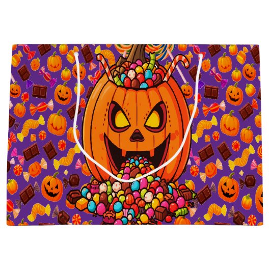 Kleurrijke Halloween Snoep Pompoenen Groot Cadeauzakje (Voorkant)