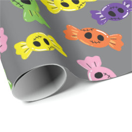 Kleurrijke Halloween Snoepjes Grijs Naadloos Ontwe Cadeaupapier