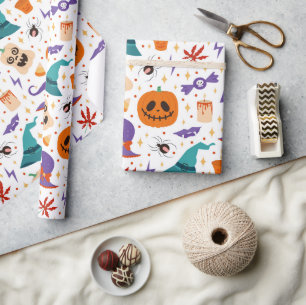Kleurrijke Halloween Symbolen Patroon Cadeaupapier