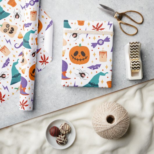 Kleurrijke Halloween Symbolen Patroon Cadeaupapier (Crafts)