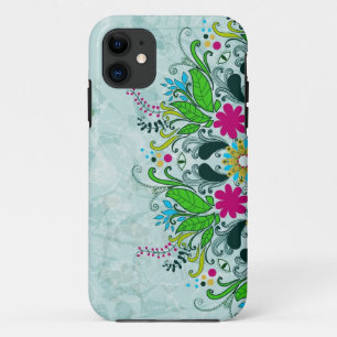 Kleurrijke halve cirkel Retro Floral Swirls iPhone 11 Hoesje