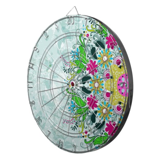 Kleurrijke halve cirkel Retro Floral Swirls Dartbord (Voorkant Rechts)