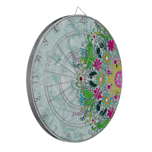 Kleurrijke halve cirkel Retro Floral Swirls Dartbord (Voorkant Links)