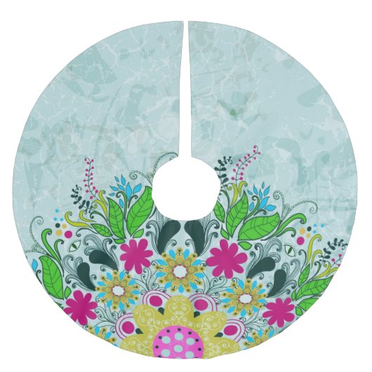 Kleurrijke halve cirkel Retro Floral Swirls Kerstboom Rok (Voorkant)