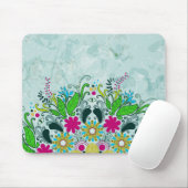 Kleurrijke halve cirkel Retro Floral Swirls Muismat (Met muis)