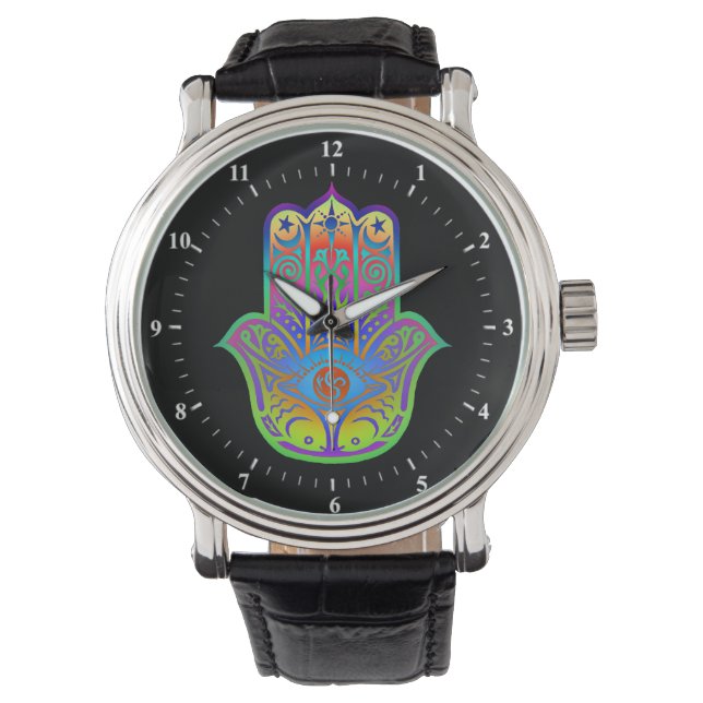Kleurrijke Hamsa amulet Horloge (Voorkant)
