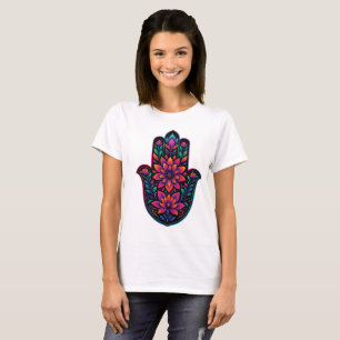 Kleurrijke Hamsa-hand met bloemrijke Mandala – Boh T-shirt
