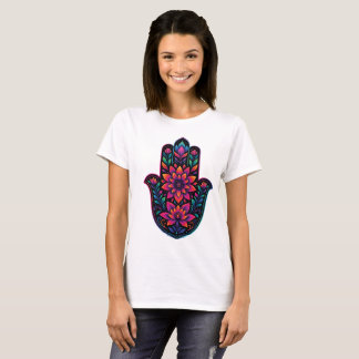 Kleurrijke Hamsa-hand met bloemrijke Mandala – Boh T-shirt