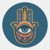 Kleurrijke Hamsa handbescherming Ronde Sticker (Voorkant)