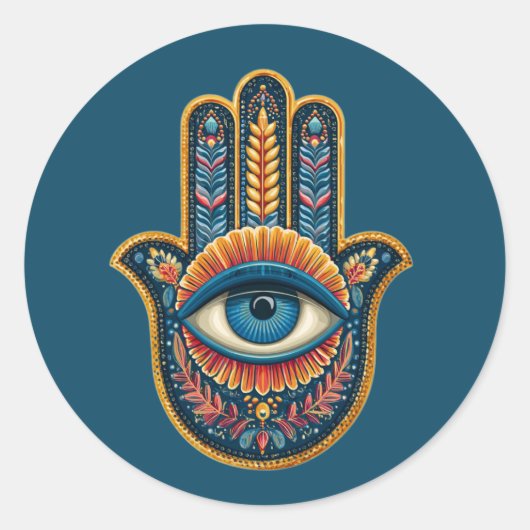 Kleurrijke Hamsa handbescherming Ronde Sticker (Voorkant)