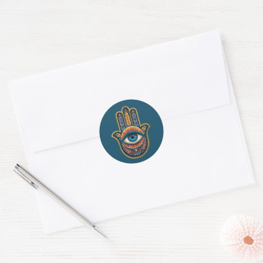 Kleurrijke Hamsa handbescherming Ronde Sticker (Envelop)