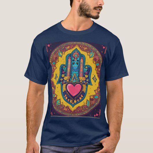 Kleurrijke Hamsa hart Sticker Design T-shirt (Voorkant)