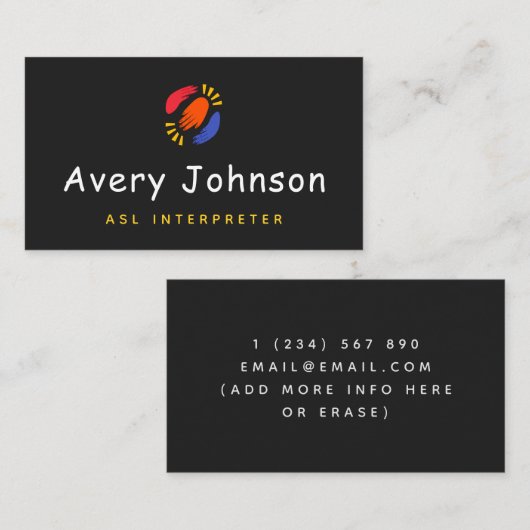 Kleurrijke Hand ASL Instructeur Gebarentaal Leraar Visitekaartje (Voorkant / Achterkant)