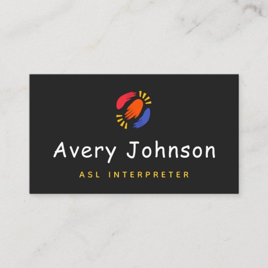 Kleurrijke Hand ASL Instructeur Gebarentaal Leraar Visitekaartje (Voorkant)