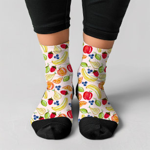 Kleurrijke hand geschilderd gemengd fruit patroon  sokken