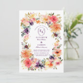 Kleurrijke hand geschilderde botanische bruiloft kaart (Staand voorkant)