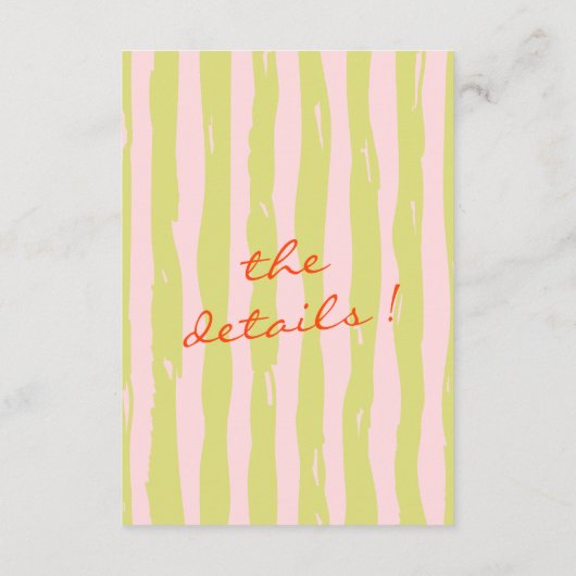 Kleurrijke hand geschreven pinstripes bruiloft det informatiekaartje (Achterkant)