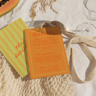 Kleurrijke hand geschreven pinstripes bruiloft det informatiekaartje