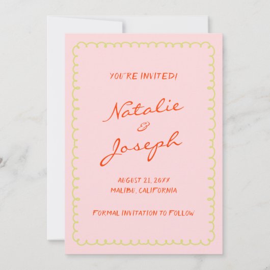 Kleurrijke Hand Geschreven Retro Pinstripes Leuke Save The Date (Achterkant)