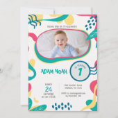 Kleurrijke Hand Getrokken 1e Verjaardag Foto Uitno Kaart (Voorkant)