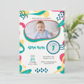 Kleurrijke Hand Getrokken 1e Verjaardag Foto Uitno Kaart (Staand voorkant)