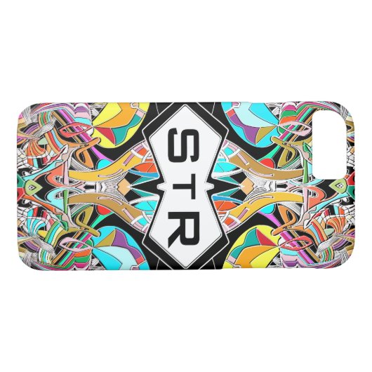 Kleurrijke Hand getrokken Abstract I Monogram Init Case-Mate iPhone Case (Achterkant (Horizontaal))