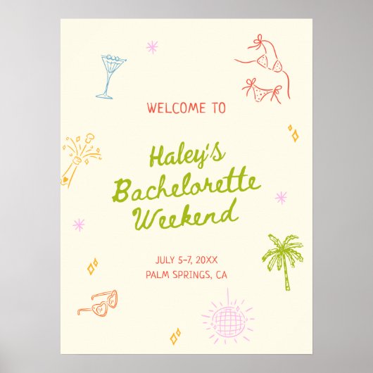 Kleurrijke Hand getrokken Bachelorette Weekend Wel Poster (Voorkant)