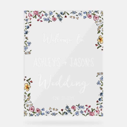 Kleurrijke hand getrokken bloemen Bruiloft welkom Acryl Bord (Voorkant)