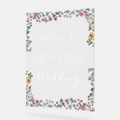 Kleurrijke hand getrokken bloemen Bruiloft welkom Acryl Bord (Hoek)