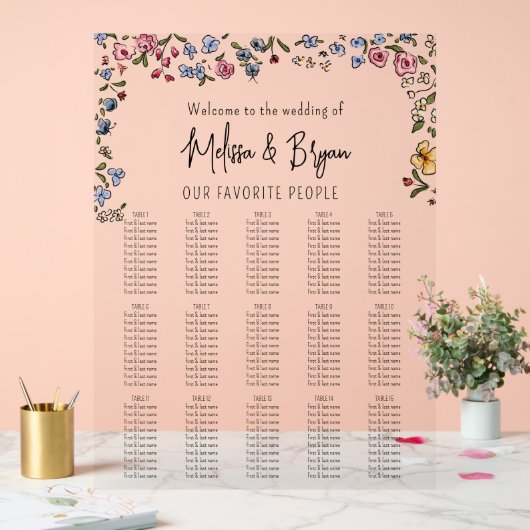 Kleurrijke hand getrokken bloemen Bruiloft zitgraf Acryl Bord (Huwelijk)