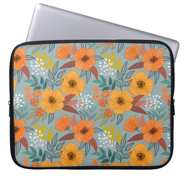 Kleurrijke Hand getrokken bloemen patroon Laptop Sleeve (Voorkant)