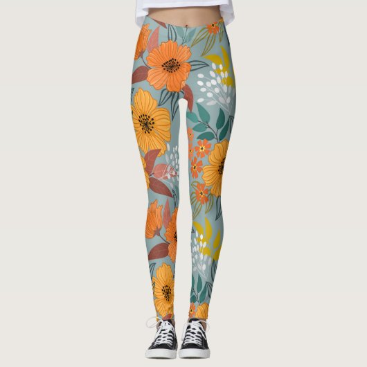 Kleurrijke Hand getrokken bloemen patroon Leggings (Voorkant)